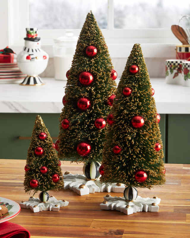 Snowflake Bottle Brush Trees, Set of 3